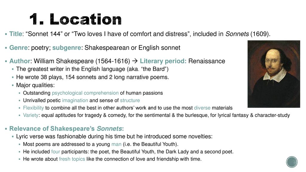 Sonnet 144” (1609) William Shakespeare. - ppt download