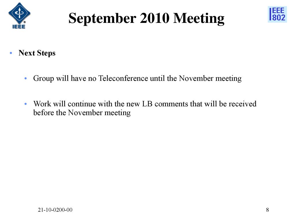 September 2010 Meeting Next Steps