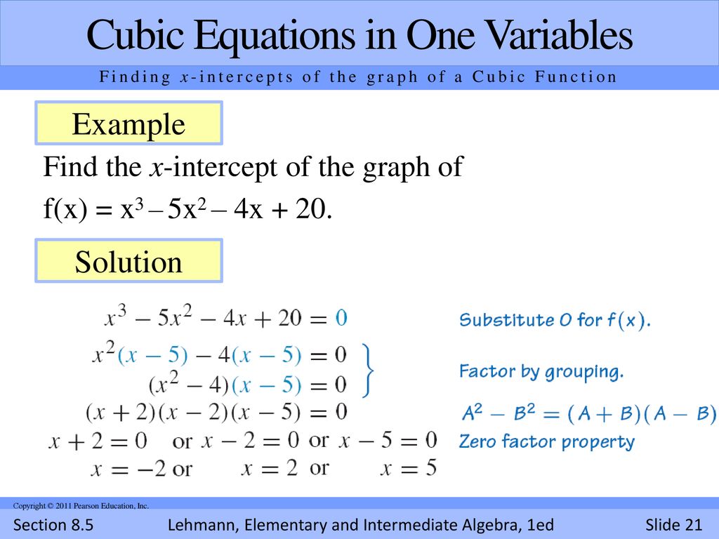 Find the x-intercept of the graph of f(x) = x3 – 5x2 – 4x + 20.