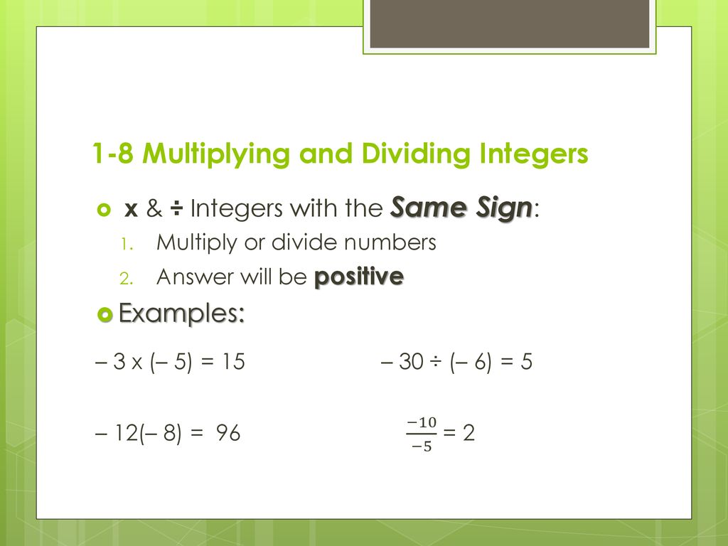 1-8 Multiplying and Dividing Integers - ppt download