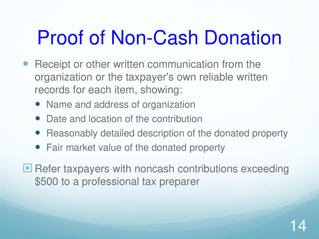 Proof of Non-Cash Donation