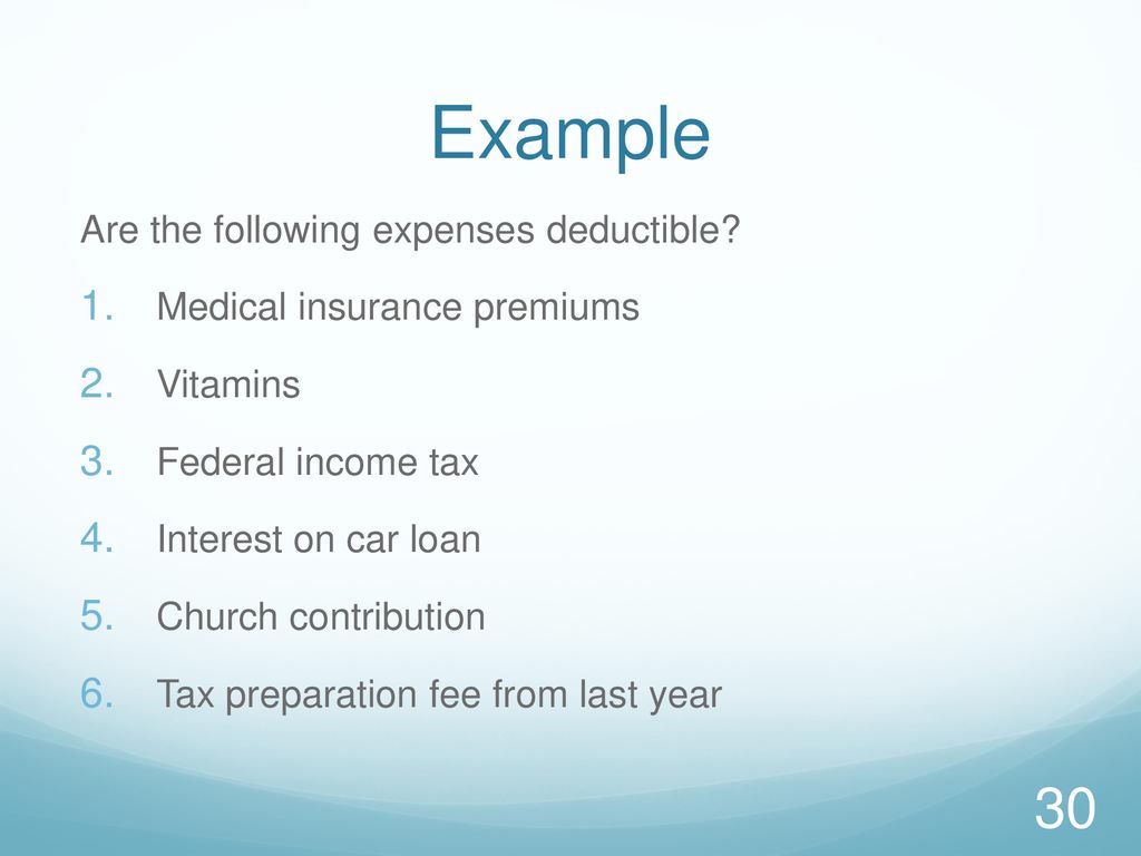 Example Are the following expenses deductible