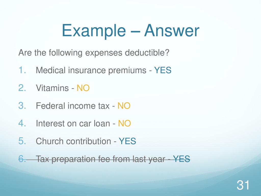 Example – Answer Are the following expenses deductible