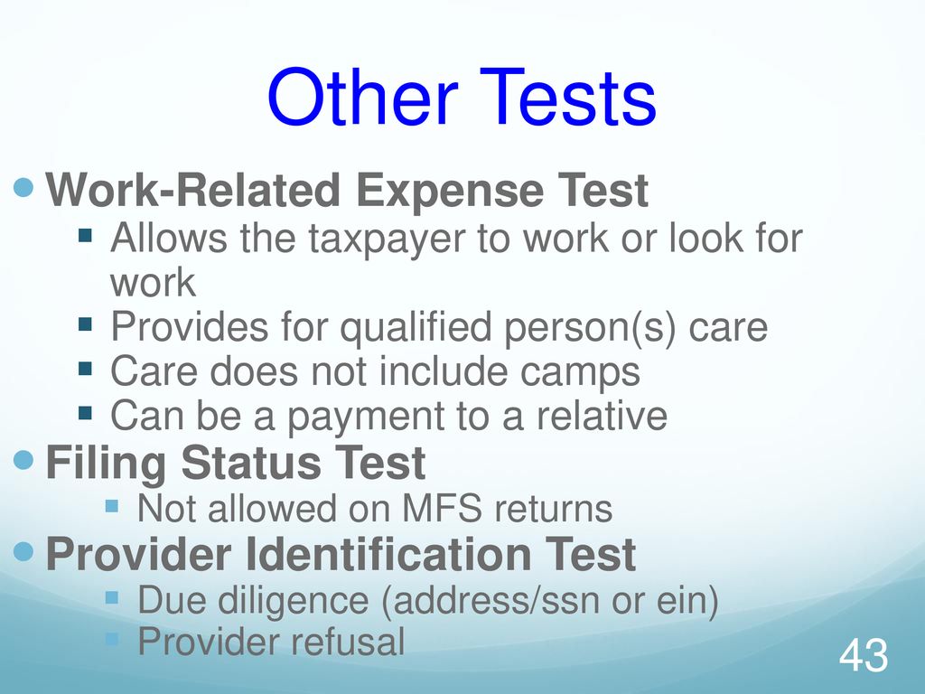 Other Tests Work-Related Expense Test Filing Status Test