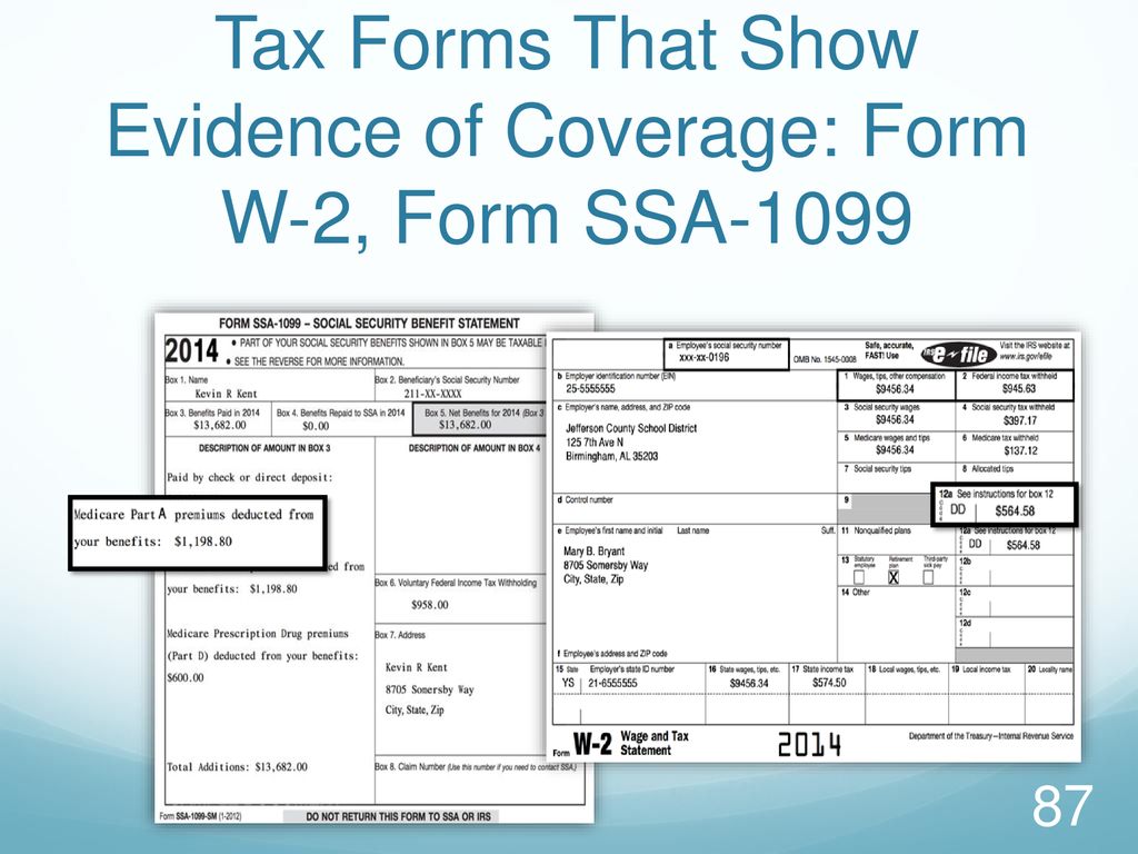 Tax Forms That Show Evidence of Coverage: Form W-2, Form SSA-1099
