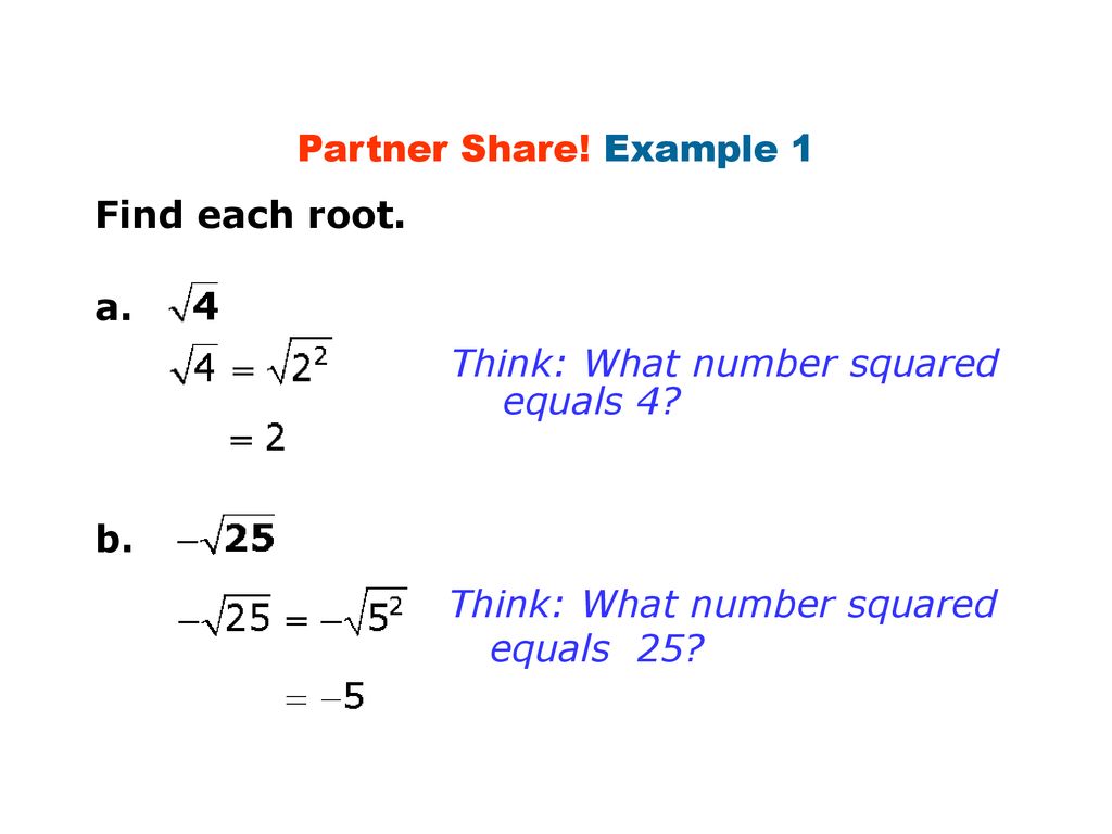 Homework 8 15 1 7 find each square root ppt download