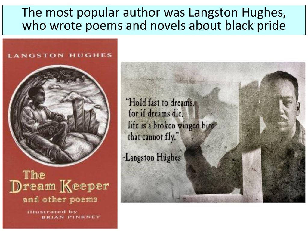 The most popular author was Langston Hughes, who wrote poems and novels about black pride
