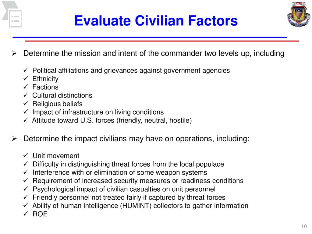Evaluate Civilian Factors