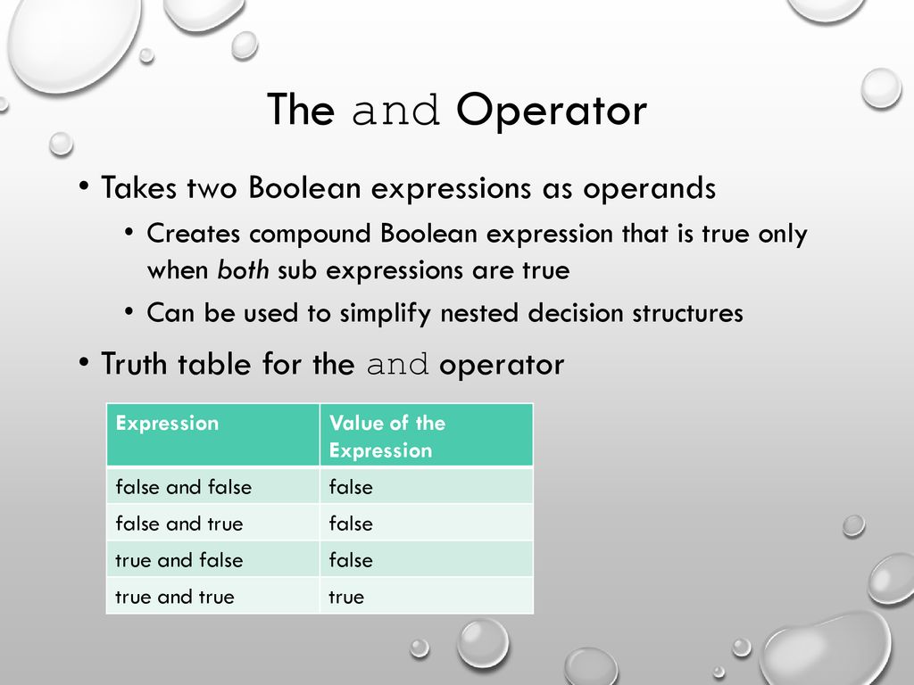 Logical Operators Operators that can be used to create complex Boolean ...