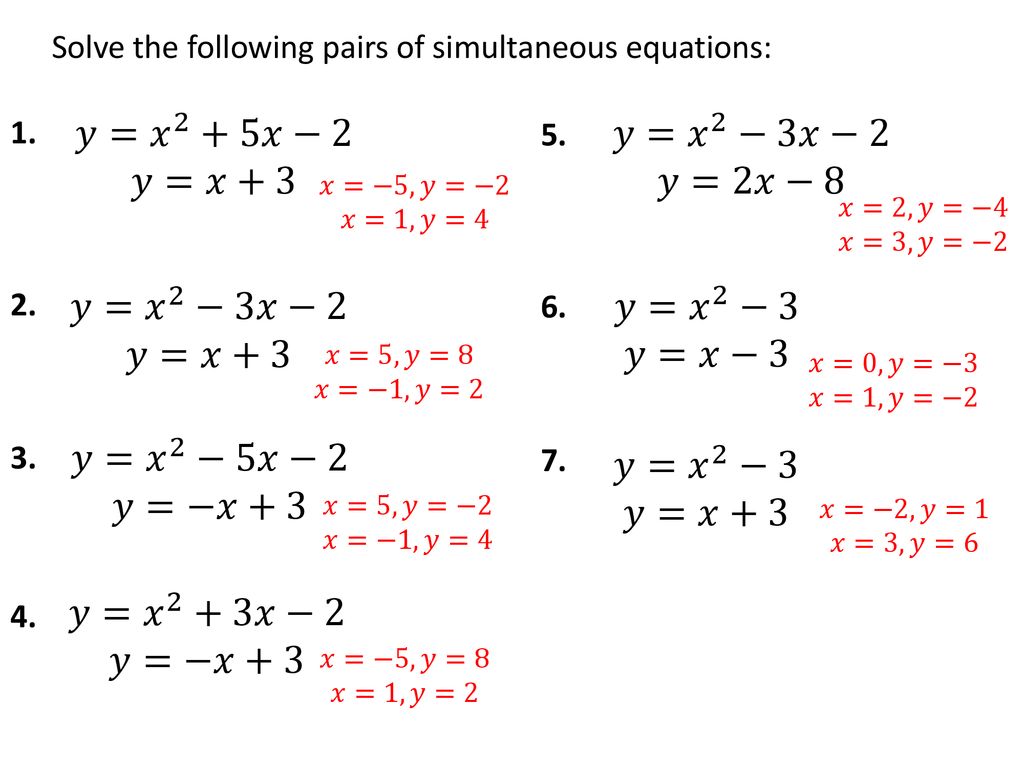 Quadratic Simultaneous Equations 3 Ppt Download