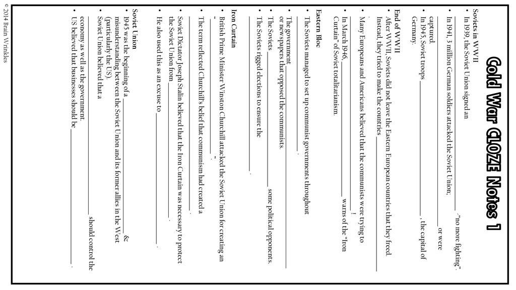 Cold War Cloze Notes 1 Soviet Union Iron Curtain Eastern Bloc Ppt Download