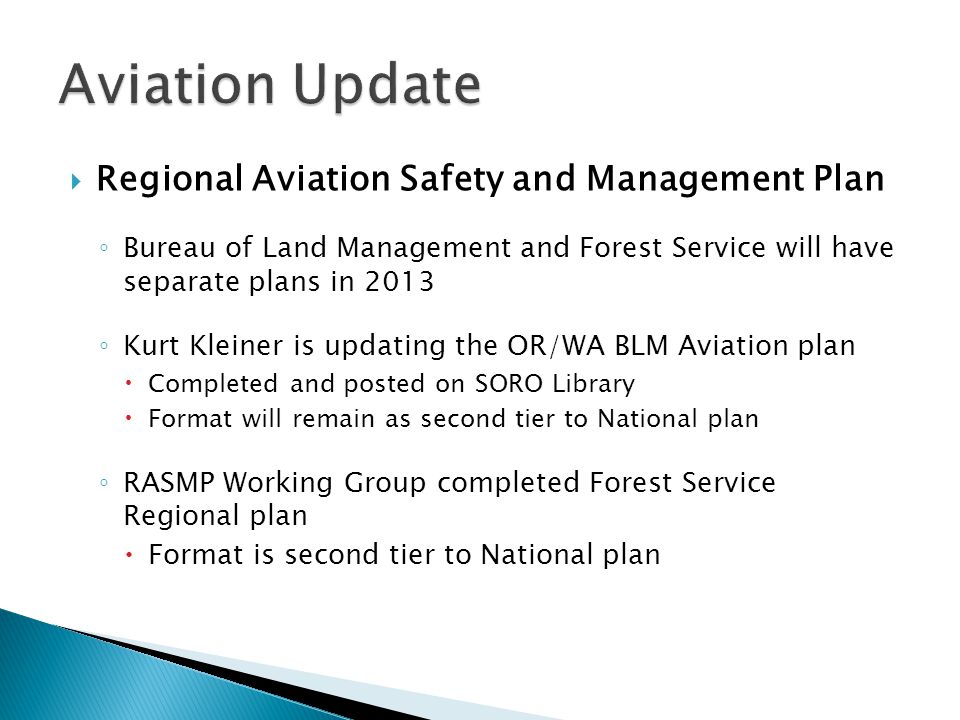 Aviation Update Regional Aviation Safety and Management Plan