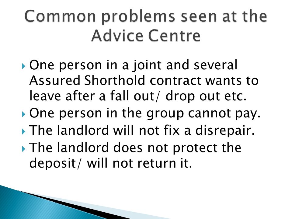 Common problems seen at the Advice Centre