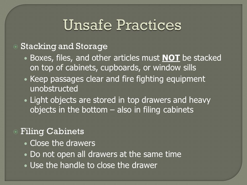Unsafe Practices Stacking and Storage Filing Cabinets