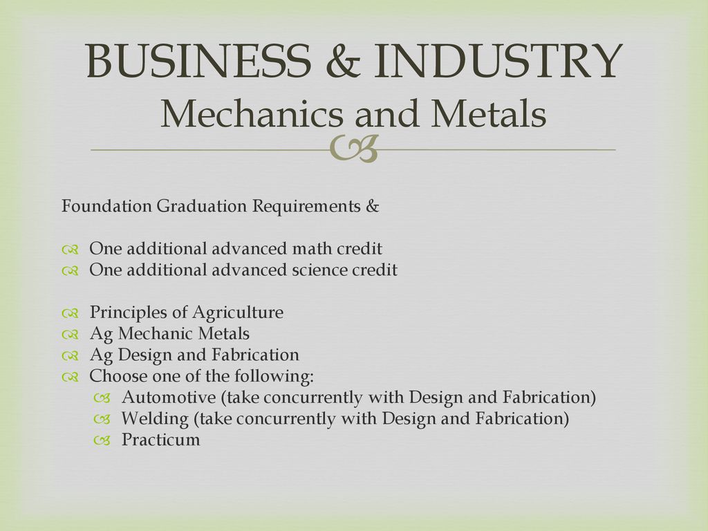 BUSINESS & INDUSTRY Mechanics and Metals