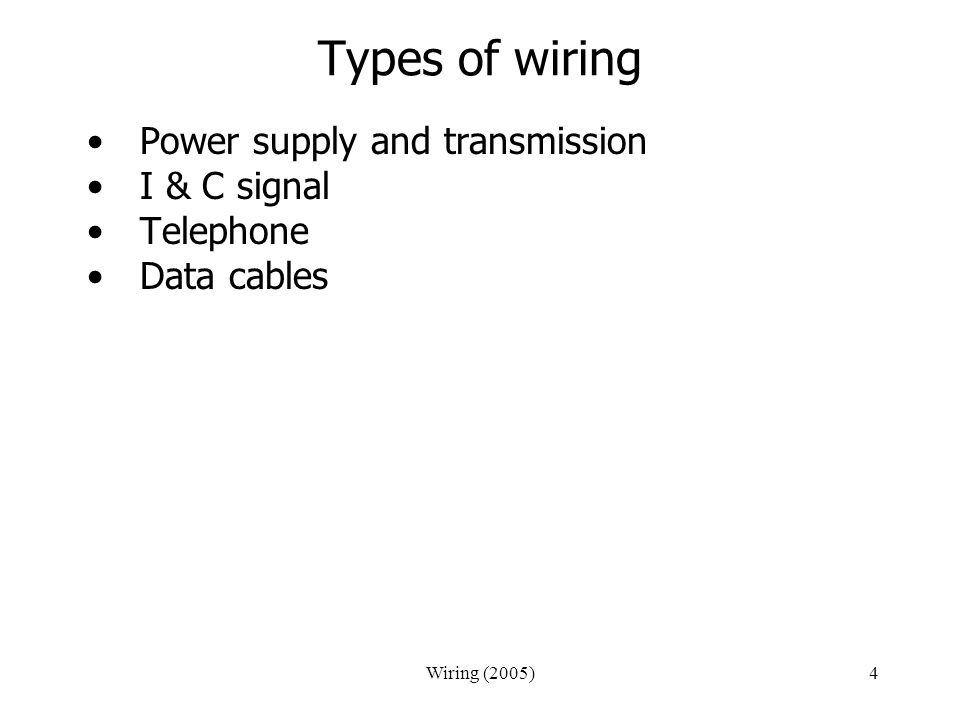 Types of wiring Power supply and transmission I & C signal Telephone