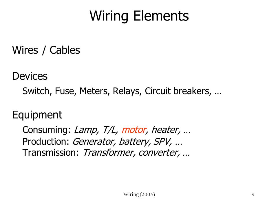 Wiring Elements Switch, Fuse, Meters, Relays, Circuit breakers, …