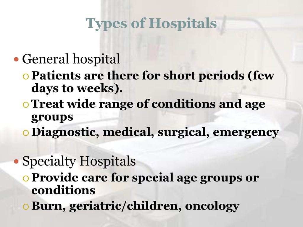 Types of Hospitals General hospital Specialty Hospitals