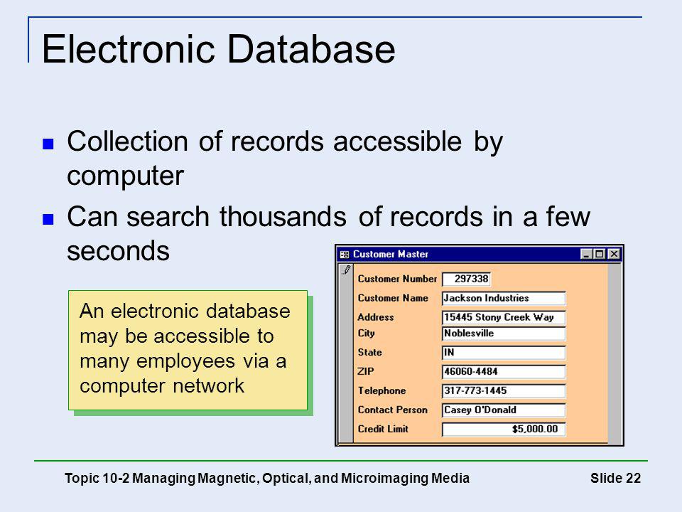 Electronic Database Collection of records accessible by computer