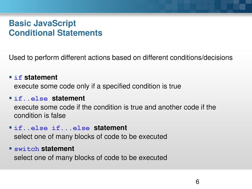 Basic JavaScript Conditional Statements