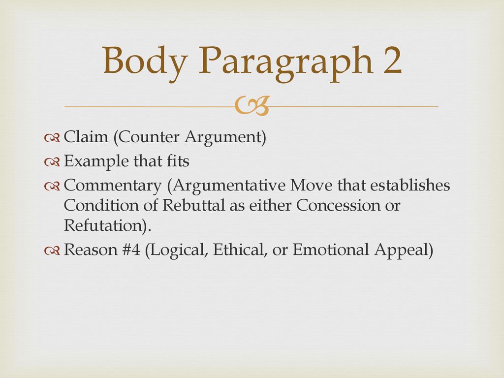 Body Paragraph 2 Claim (Counter Argument) Example that fits