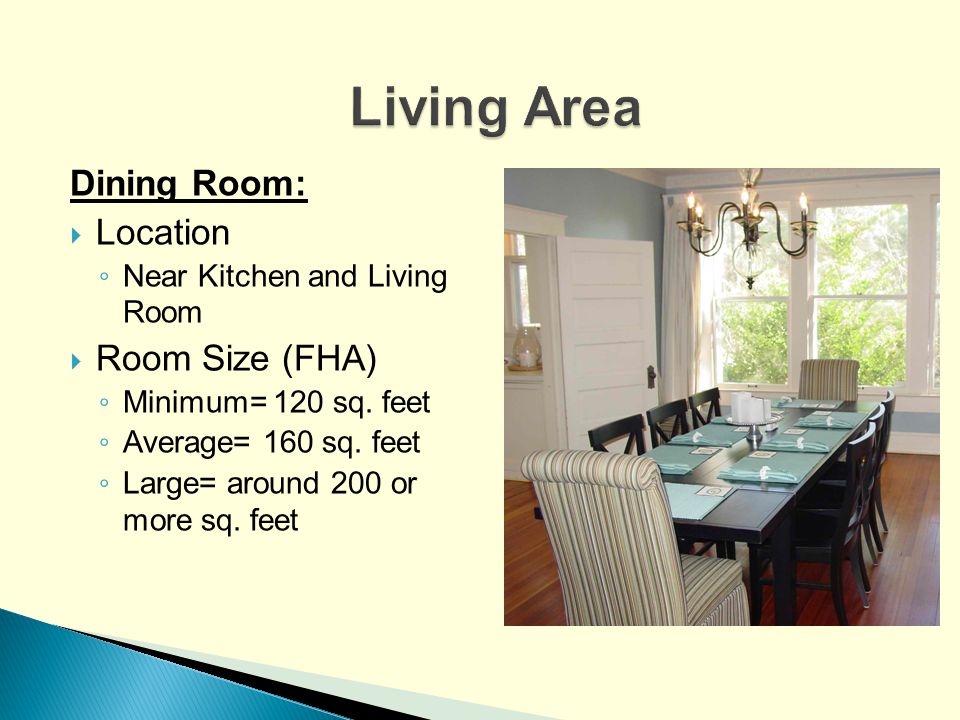 Living Area Dining Room: Location Room Size (FHA)