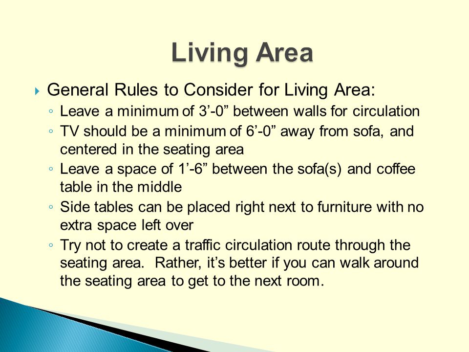 Living Area General Rules to Consider for Living Area: