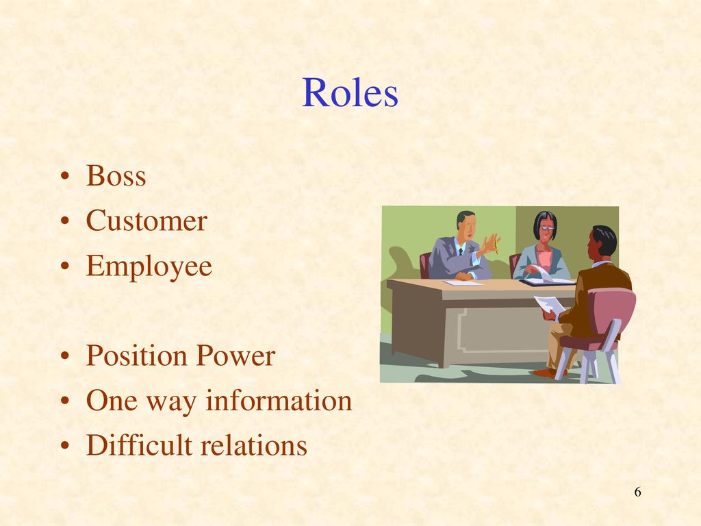Roles Boss Customer Employee Position Power One way information