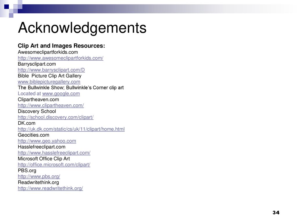 Acknowledgements Clip Art and Images Resources: