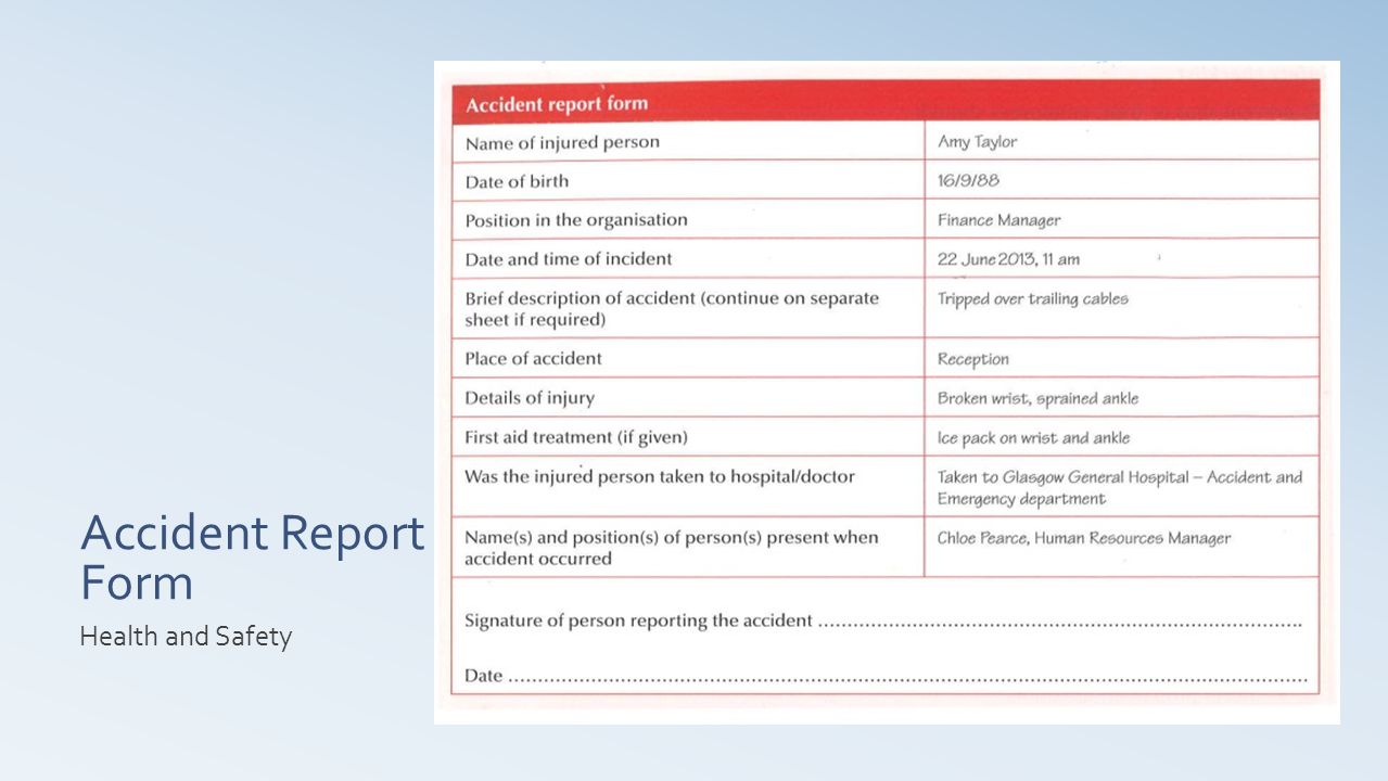 Accident Report Form Health and Safety