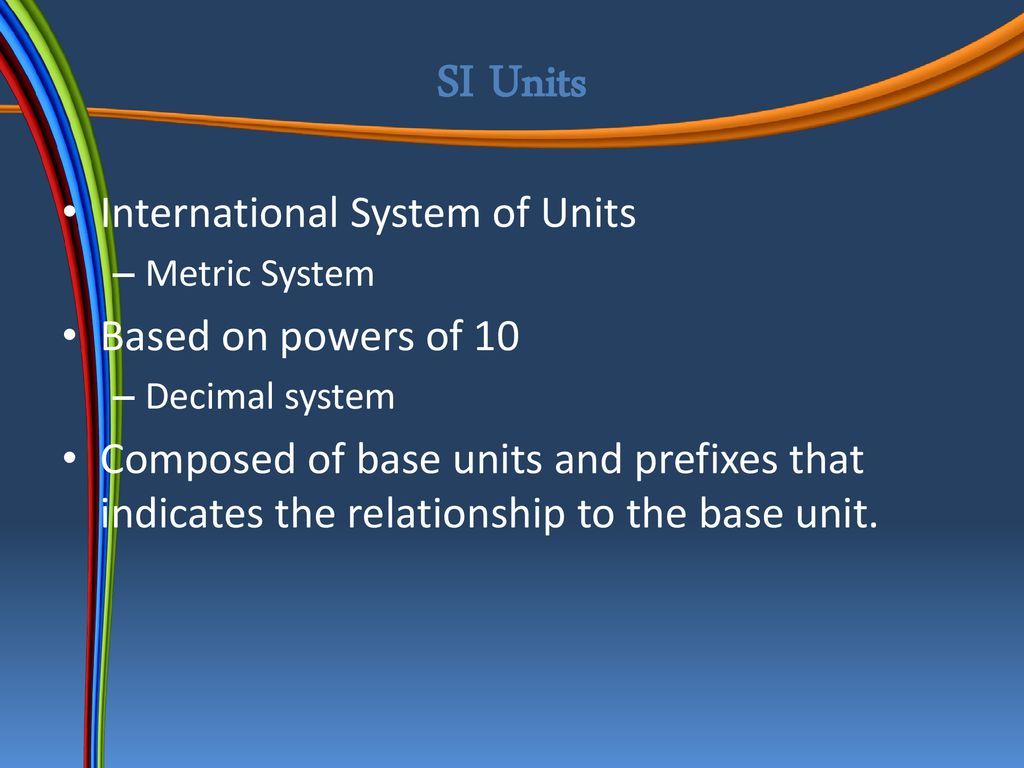 SI Units International System of Units Based on powers of 10