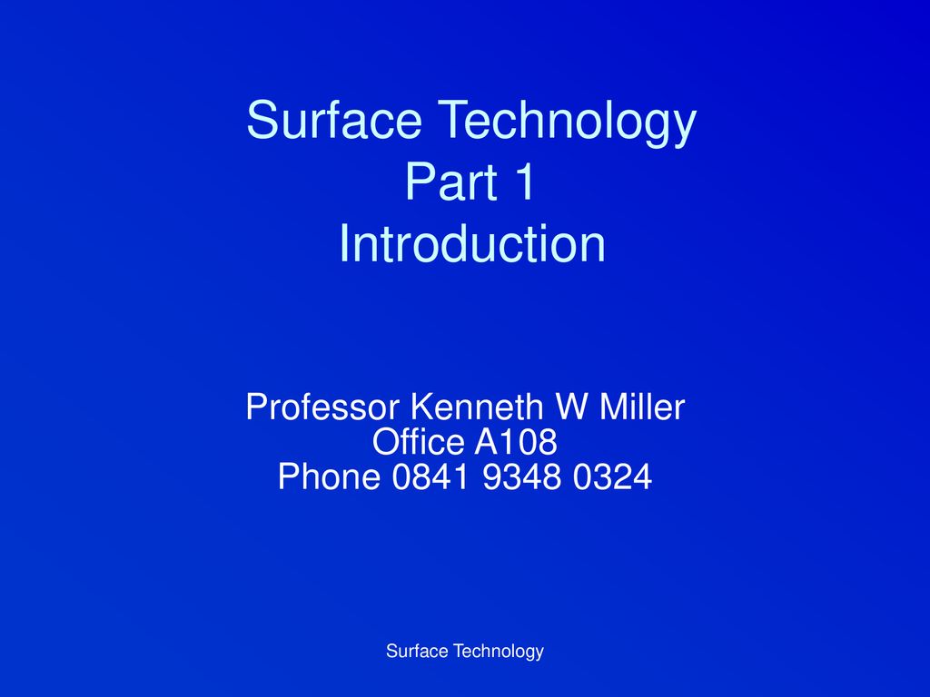 Surface Technology Part 1 Introduction