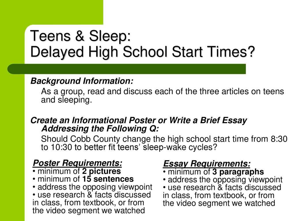 Teens & Sleep: Delayed High School Start Times