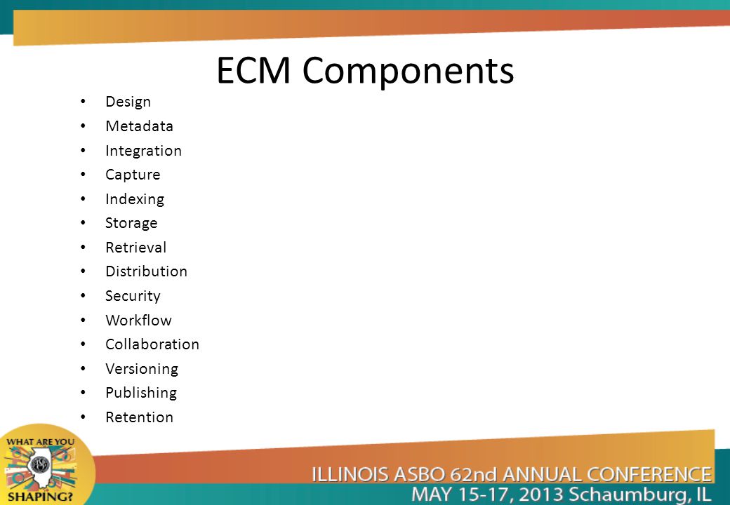 ECM Components Design Metadata Integration Capture Indexing Storage