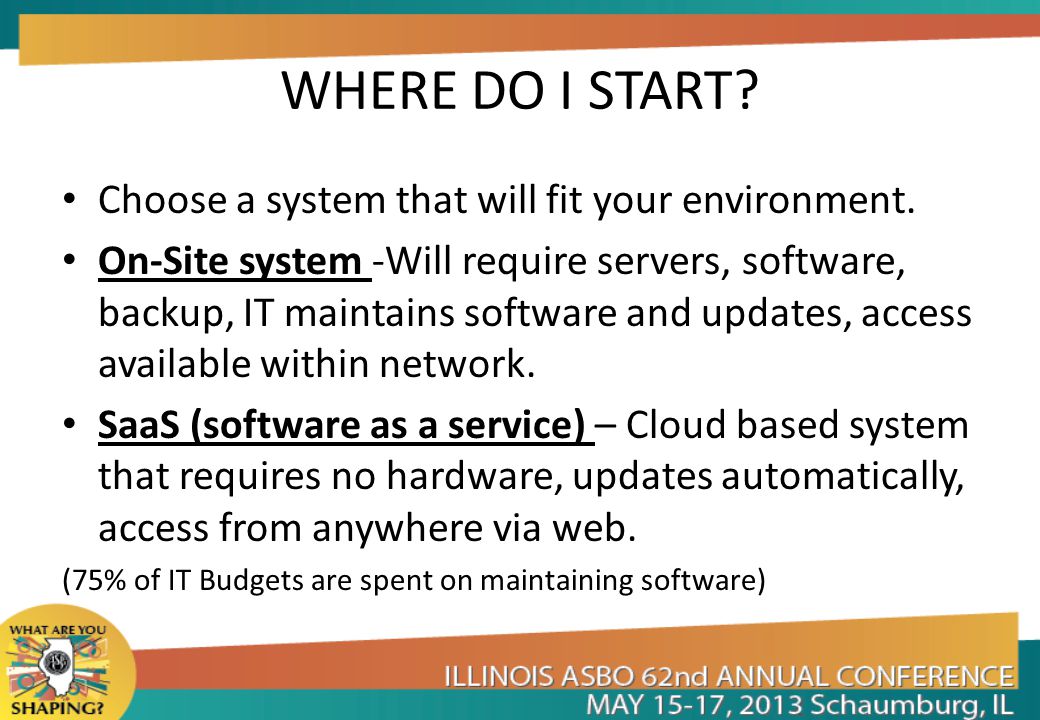 WHERE DO I START Choose a system that will fit your environment.