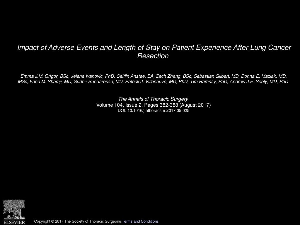 Impact of Adverse Events and Length of Stay on Patient Experience After Lung Cancer Resection