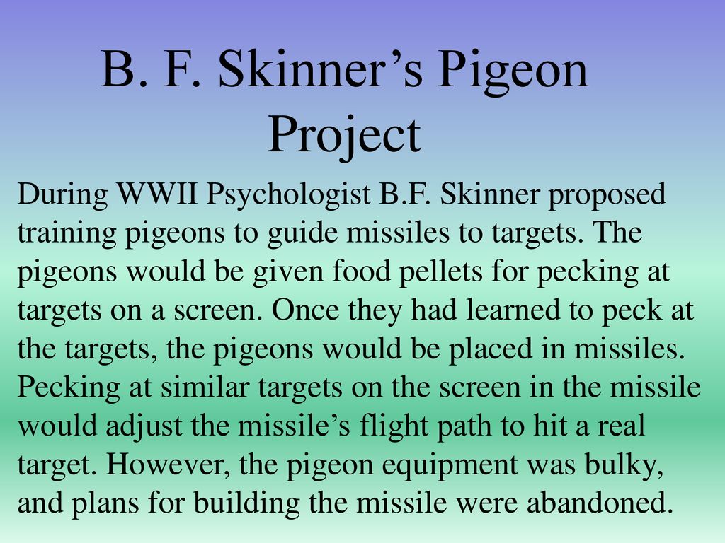 B. F. Skinner’s Pigeon Project