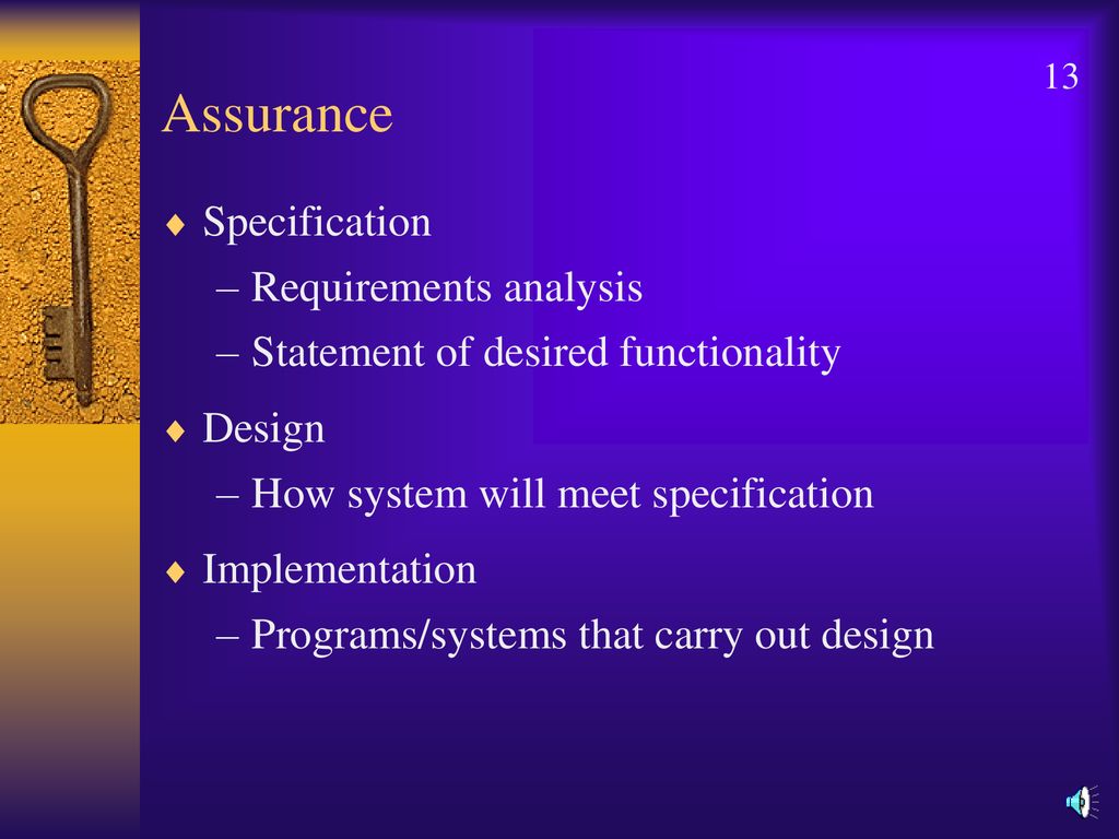 Assurance Specification Requirements analysis