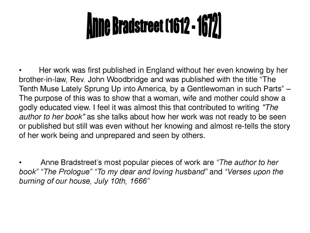 the author to her book anne bradstreet