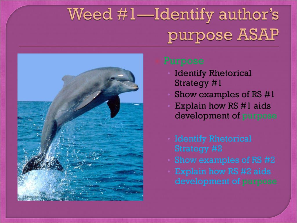 Weed #1—Identify author’s purpose ASAP