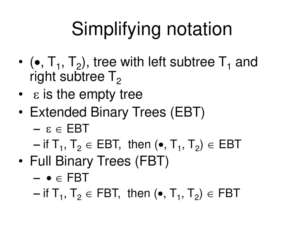 Simplifying notation (, T1, T2), tree with left subtree T1 and right subtree T2.  is the empty tree.