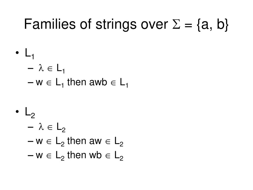 Families of strings over  = {a, b}