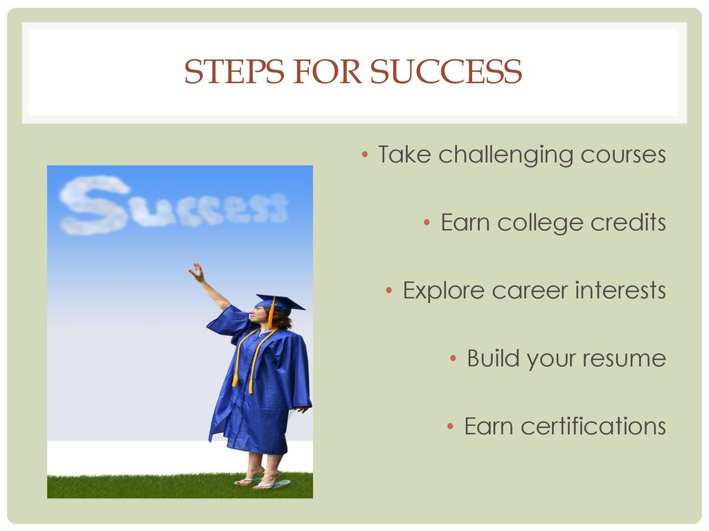 Steps for success Take challenging courses Earn college credits