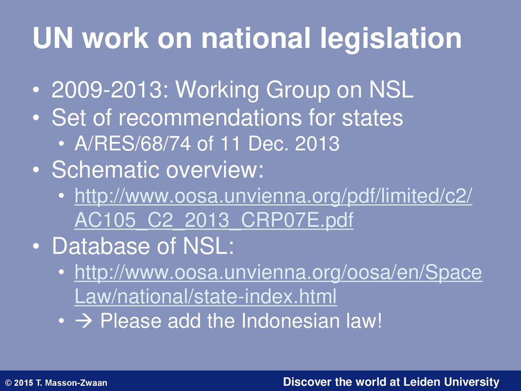 UN work on national legislation