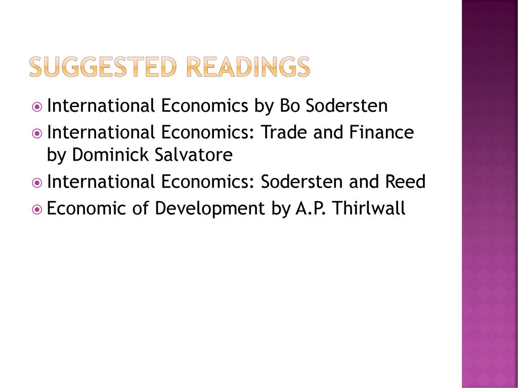 Suggested Readings International Economics by Bo Sodersten