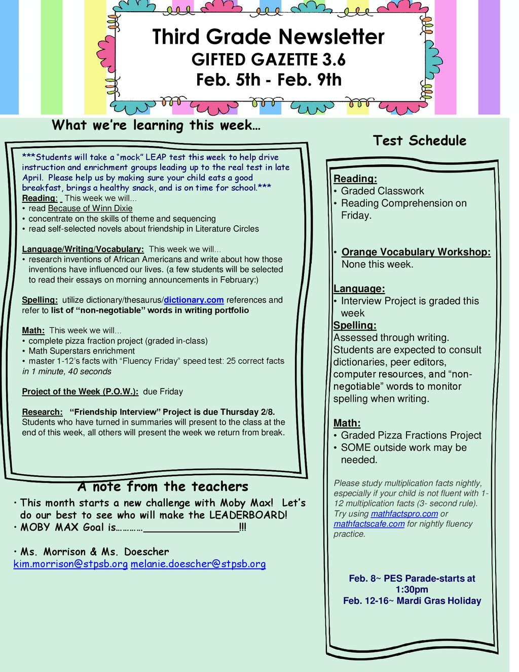 Third grade newsletter ppt download