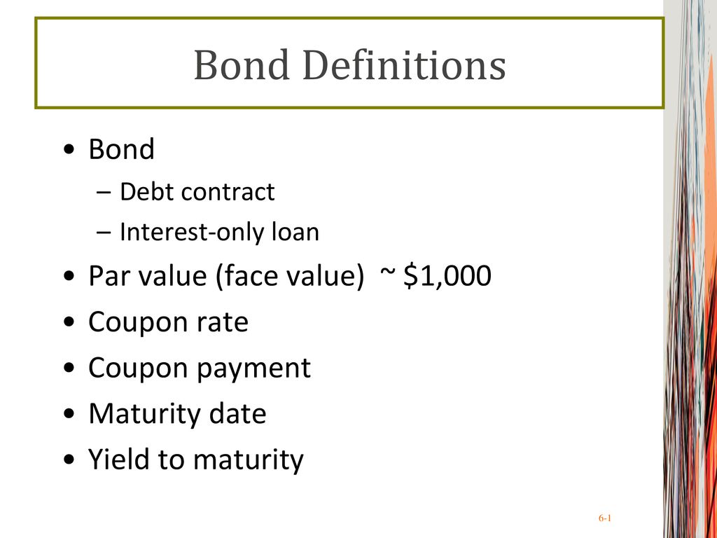 Bond Definitions Bond Par Value Face Value 1 000 Coupon Rate
