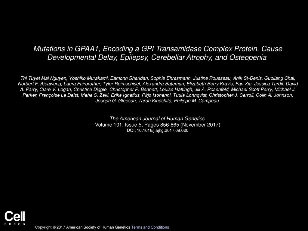 Mutations in GPAA1, Encoding a GPI Transamidase Complex Protein, Cause ...