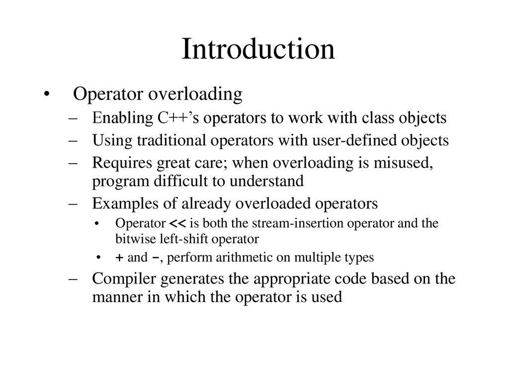 PPT - Introduction to C++ Operator Overloading PowerPoint Presentation -  ID:1810885