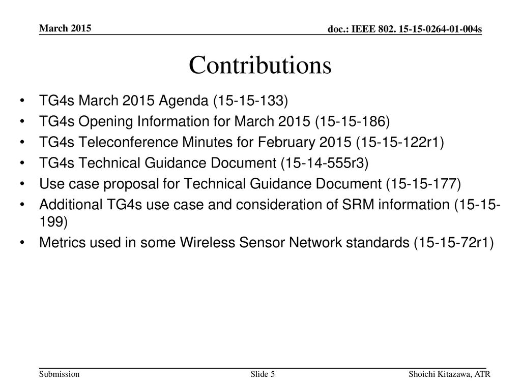 Contributions TG4s March 2015 Agenda ( )